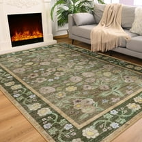 FULIE Living Room Rug Boho Area Rug Non Slip Floral Vintage Low Pile Large Rugs for Bedroom,Kids Playroom,5'x8',Coffee