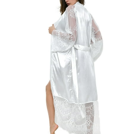 

Women Sexy Lace Long Robe Sleepwear Bathrobe Nightdress Nightwear