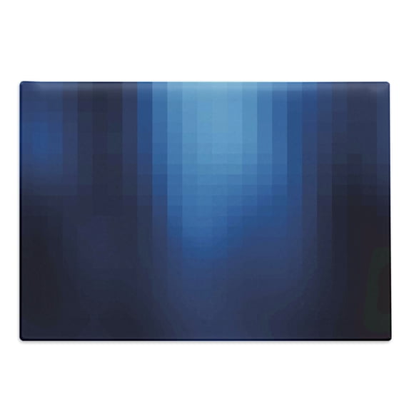 Navy Cutting Board, Blurry Mosaic Like Pixel Squares in Blue Ombre Colors Image, Decorative Tempered Glass Cutting and Serving Board, Large Size, Turquoise Pale Blue, by Ambesonne