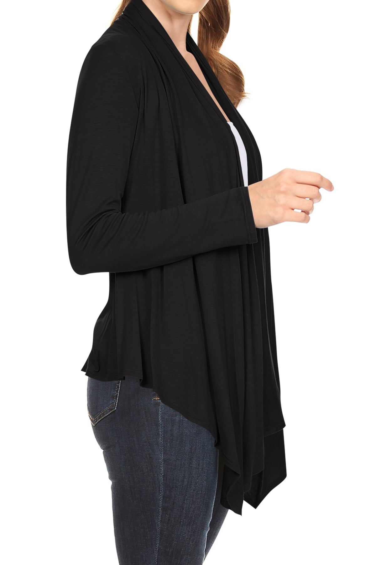 Moa Collection Women's Long Sleeve Draped Neck Open Front Waist Length Solid Cardigan - image 2