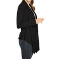 thumbnail image 2 of Moa Collection Women's Long Sleeve Draped Neck Open Front Waist Length Solid Cardigan, 2 of 4