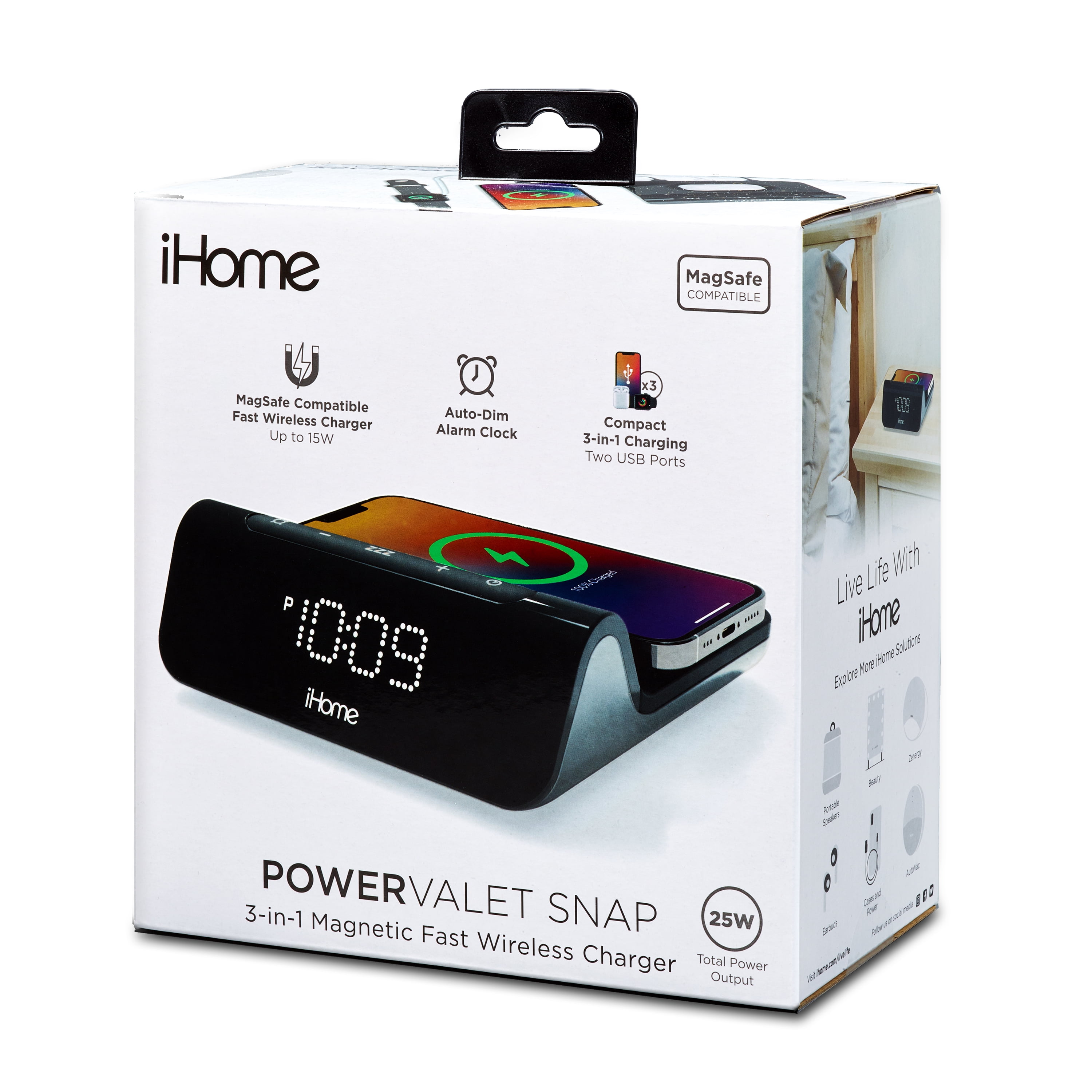 iHome Wireless Charger with Digital Alarm Clock, USB-A and USB-C Charging (iW23)