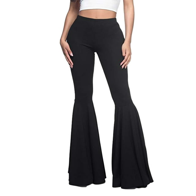 Guardoinrt High Waist Women Bell Bottom Breathable Lightweight Comfortable Pants black 3XL 1Set