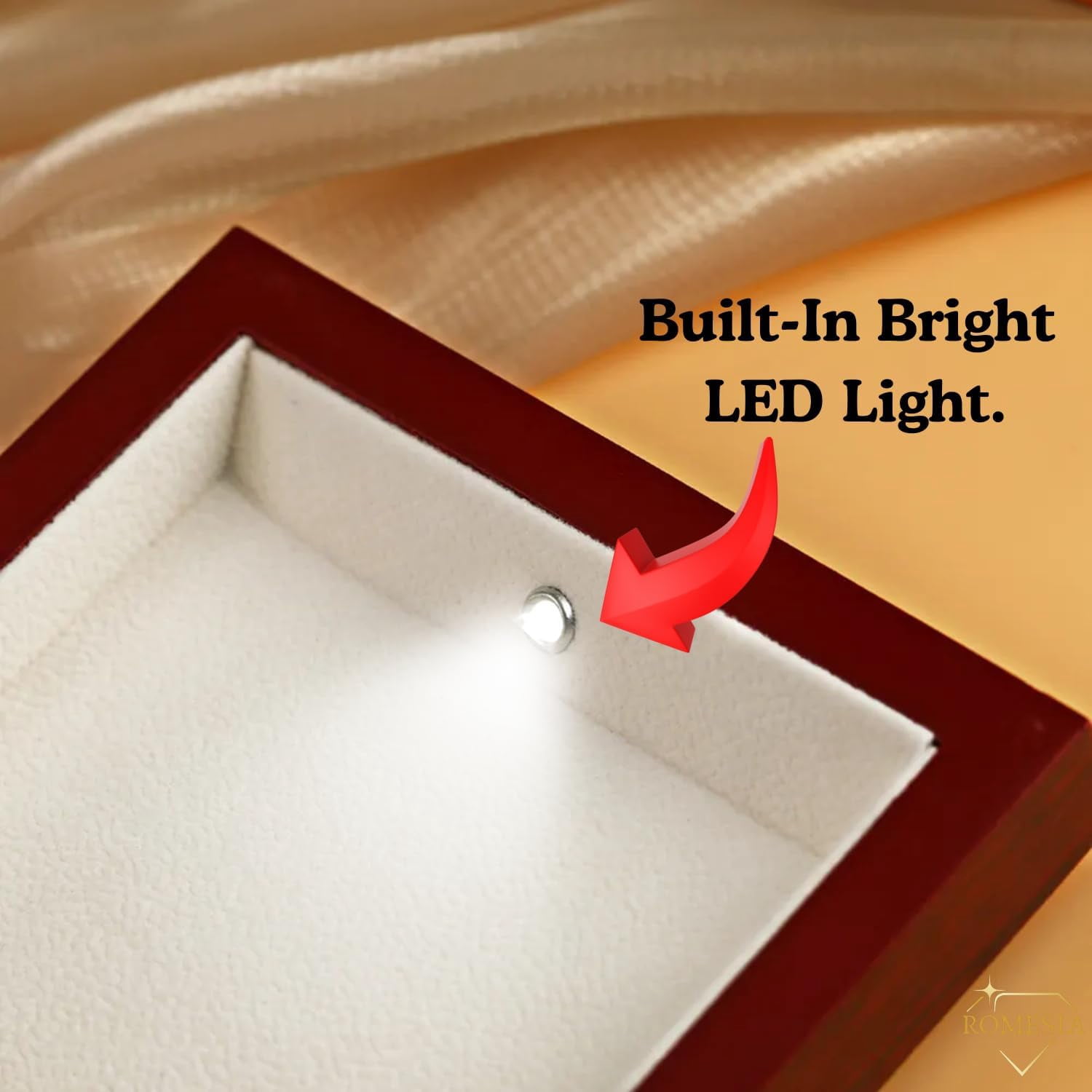 Necklace Gift Box with Light, Elegant Luxury Small Jewelry Box with Lighted Interior for Presentation and Display of Bracelet, Earring, Chains