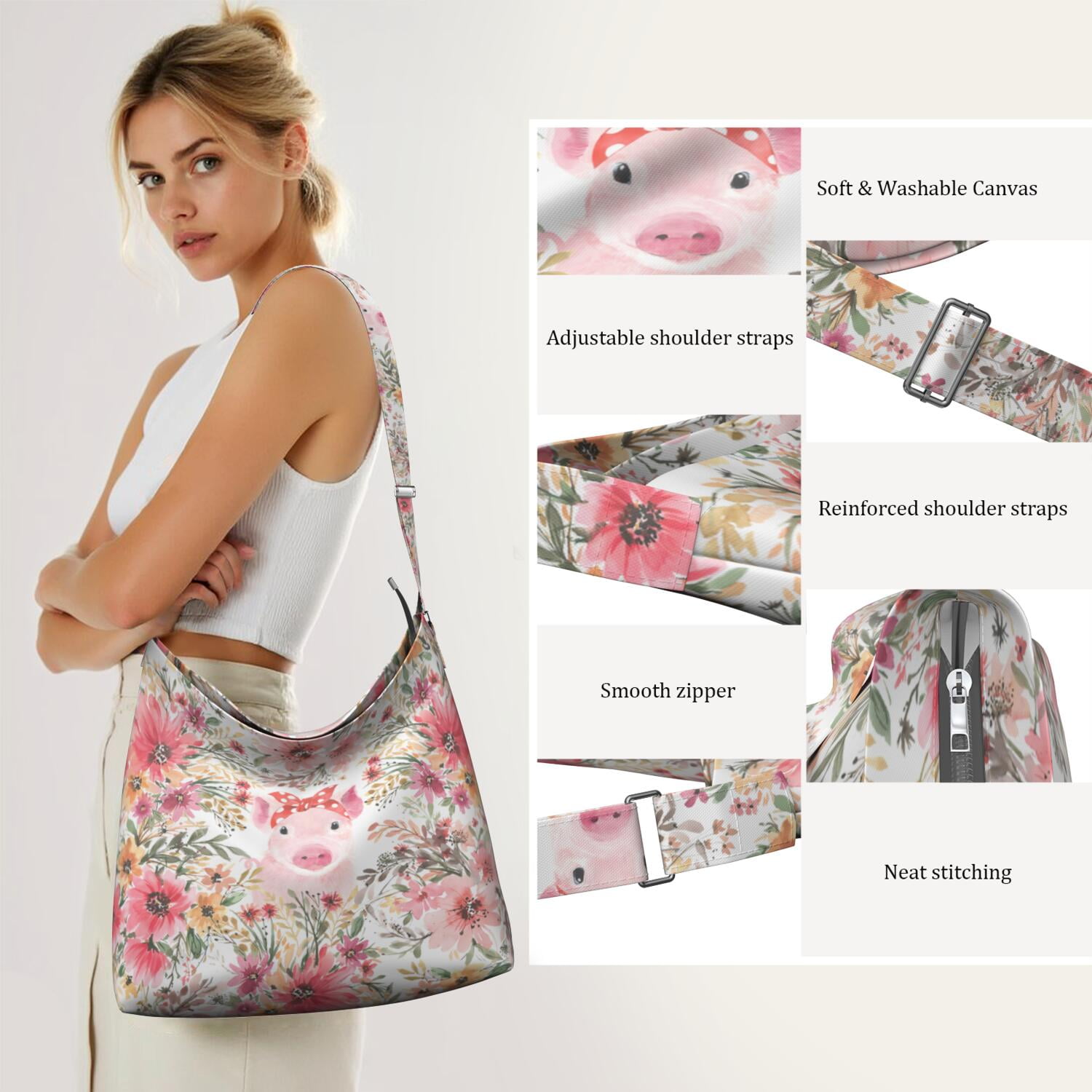 Romantic Watercolor Rose Crossbody | Large Capacity Shoulder Bag | Multi-Pocket Organization