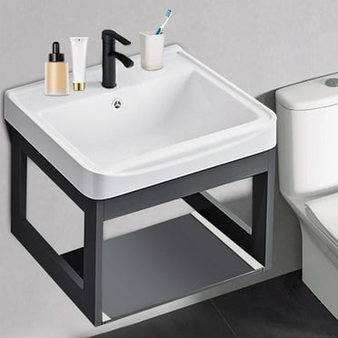 Flroha Bathroom Vanity with Sink, Wall Mount Small Utility Sink with Metals Cabinet, Pedestal Sink Set with Faucet and Drain, Console Sinks (Black, 19.7 in)