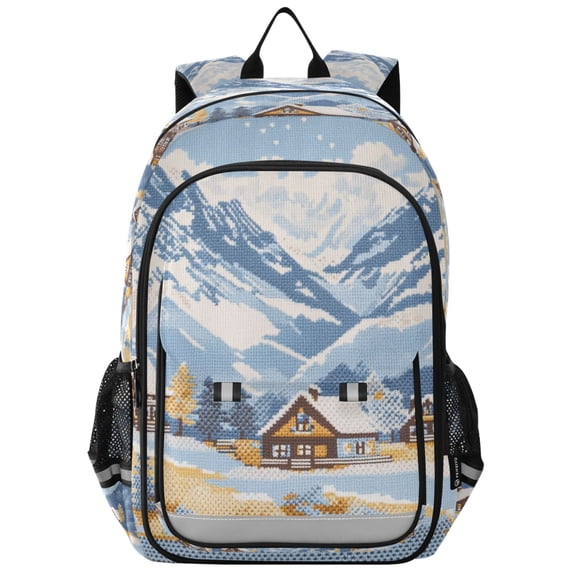 FORMRS Unisex School Backpack 17" Student Travel Bag with Laptop Compartment, Winter Mountain