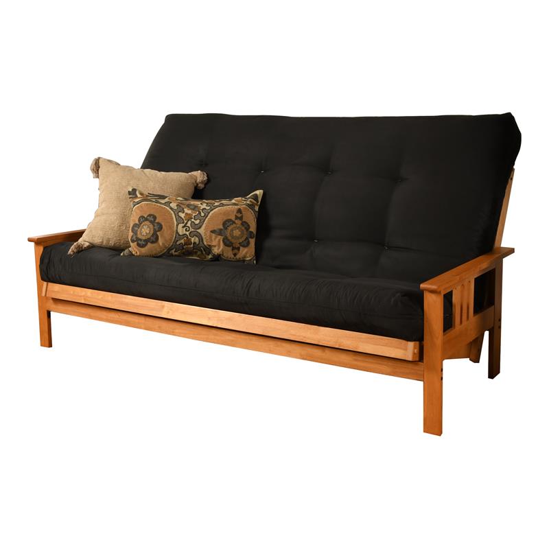 Pemberly Row Futon Frame with Fabric Mattress in Black and Butternut