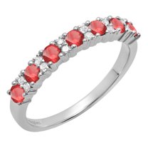 Dazzlingrock Collection Round Ruby & White Diamond Bridal Anniversary Wedding Band for Women (0.12 ctw, Color I-J, Clarity I1-I2) in 14K White Gold, Size 8