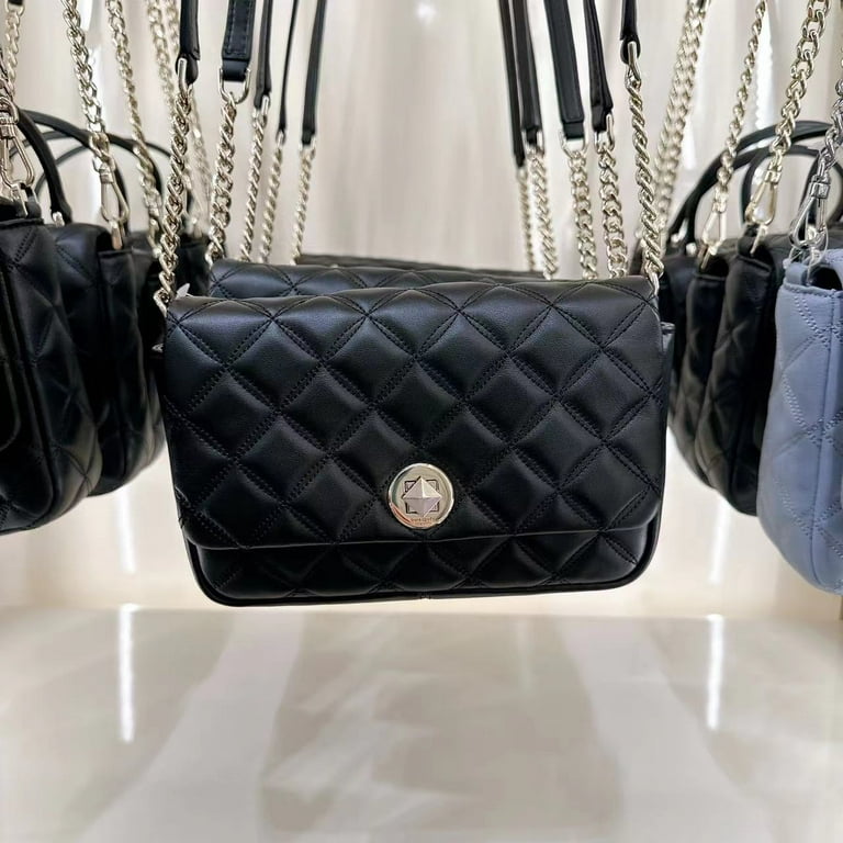 Kate Spade WLRU6342 Natalia Flap Turnlock Leather Crossbody Purse In Black