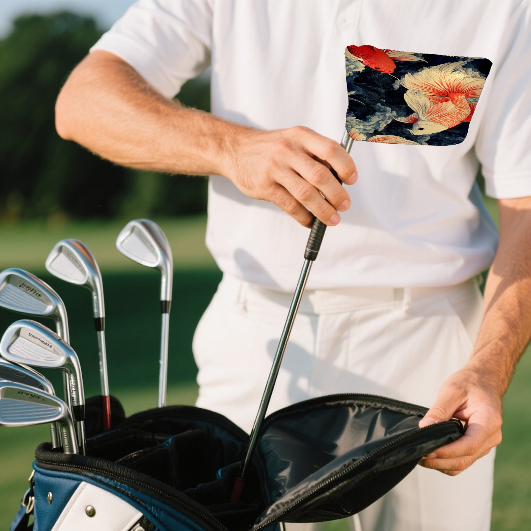 Golf Mallet Putter Cover Premium Leather Waterproof Golf Putter Head Cover with Magnetic Closure Goldfish
