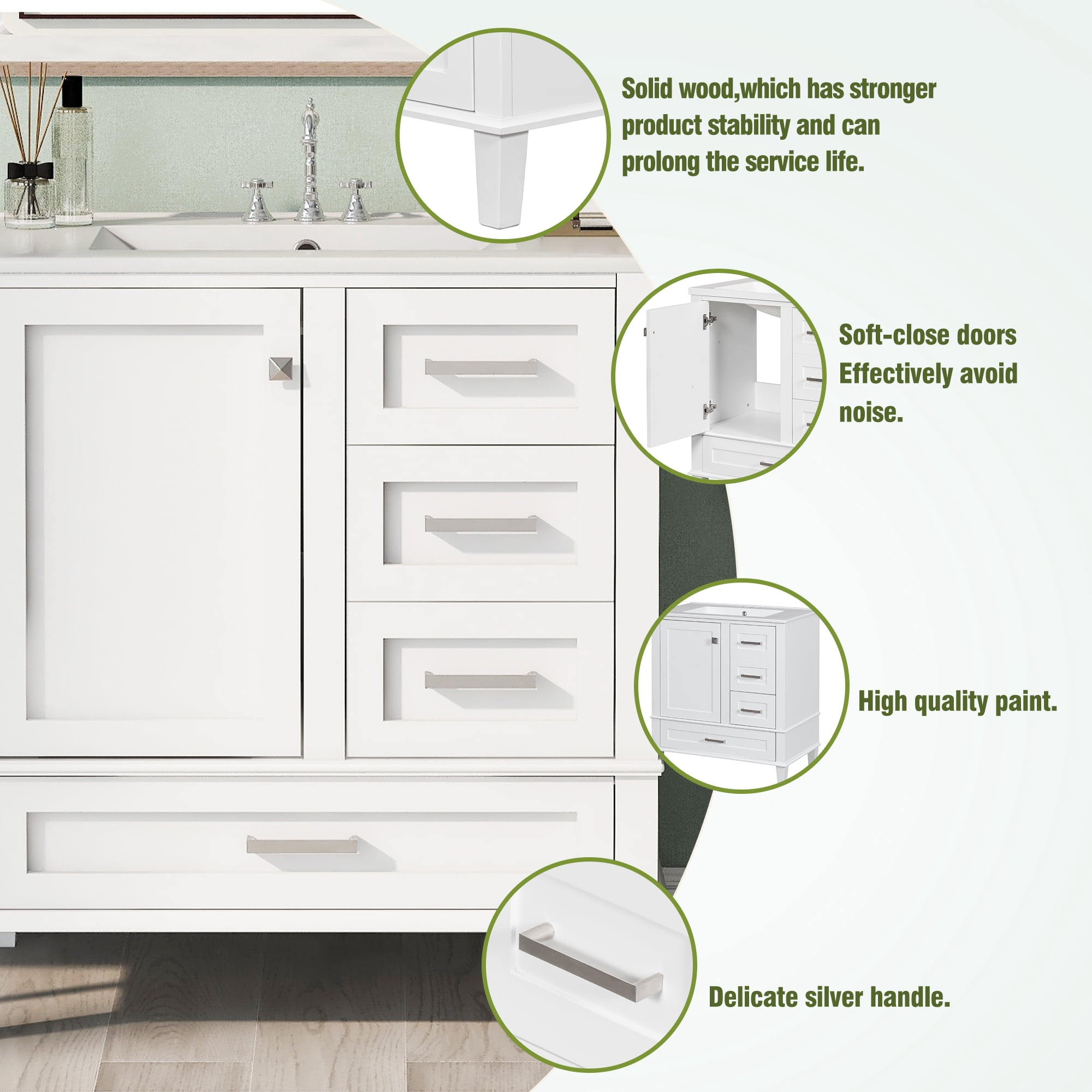 Harper & Bright Designs 30" Bathroom Vanity, Bathroom Cabinet with Sink Combo Set, Bathroom Storage Cabinet with Soft Closing Door and 3 Drawers, White