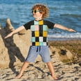 thumbnail image 3 of FORMRS Boys Rash Guard with Short Sleeves UPF 50+ Swim Shirts Sizes 3-12T, Yellow Checkered Pattern, 3 of 6