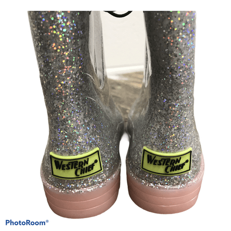 Western Chief Little Girls Toddler Light Up Waterproof Rain Boot - Choose Size / Color (Sparkle Silver Rose, 9)