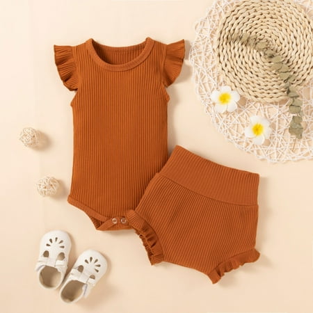 

CHGBMOK Clearance Toddler Baby Summer Clothes Sleeveless French Rib Top Pants Solid Color Suit