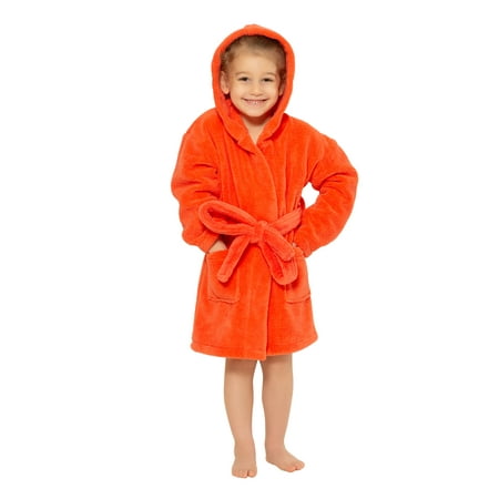 Boys Hooded Robe of Plush Microfleece. Soft, Warm with 2 Pockets & Belt