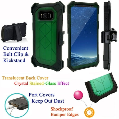for 5.8" Samsung Galaxy S8 Case Phone Case Cover Crystal Holster Clip Kick stand Armor Layers Grip Sides Corner Protector Shock Bumper Green