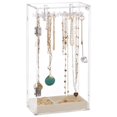 thumbnail image 1 of Soporte para collares de acrílico con 24 ganchos, organizador de collares transparente giratorio con bandeja de terciopelo para anillos y pendientes, 1 of 7
