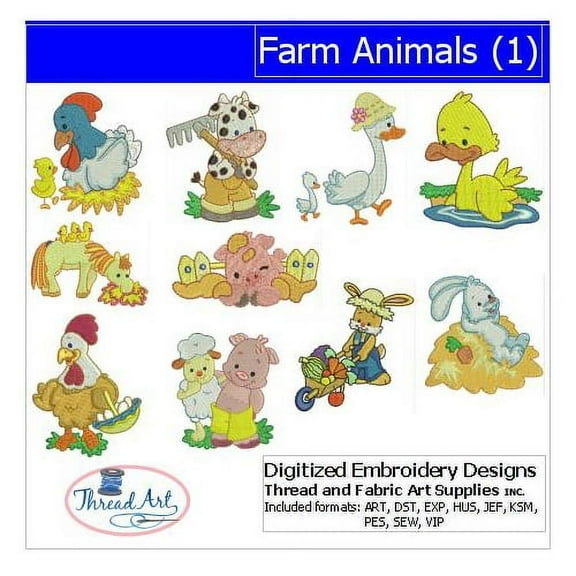Farm Animals(1) Embroidery Designs - All Popular Formats Included - Loaded on USB Stick