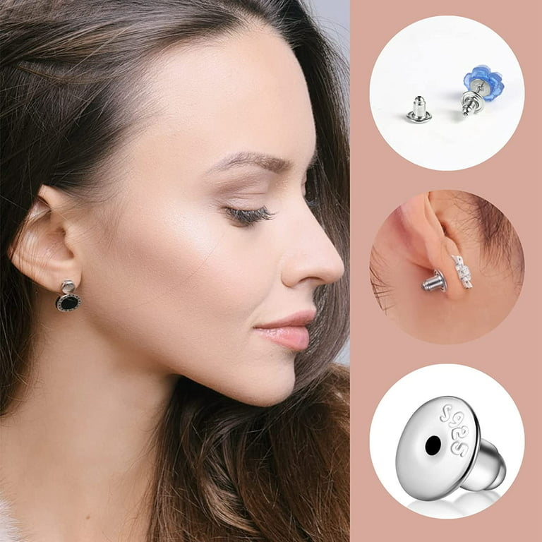 DELECOE 925 Silver Hypoallergenic Earring Backs Replacements, 18K White  Gold Plated Secure Push Earring Backs for Studs