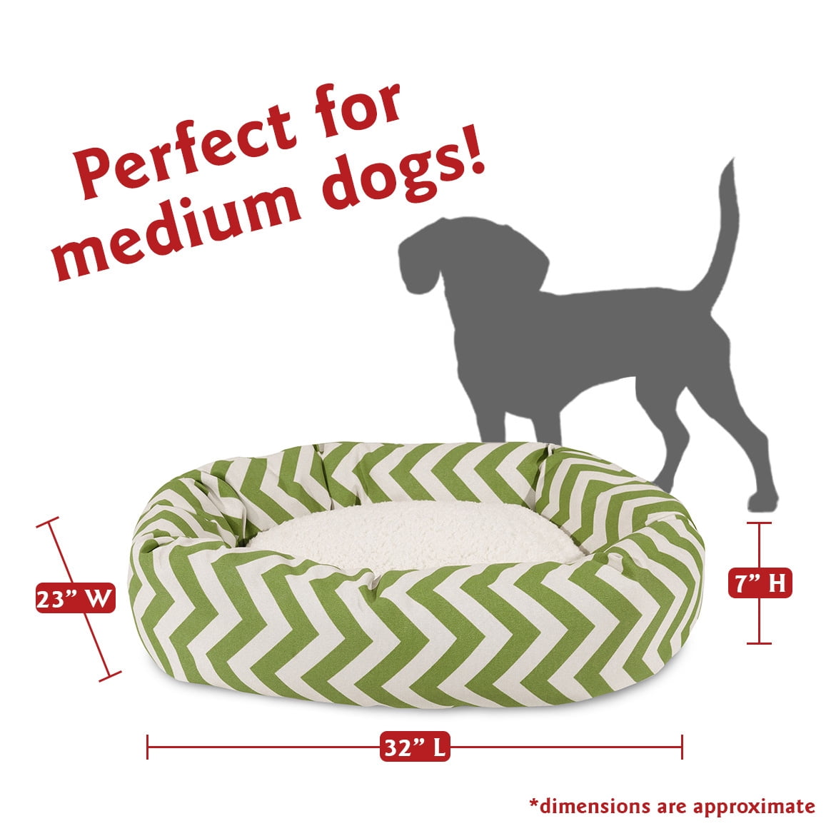Majestic Pet Sherpa Chevron Bagel Pet Bed for Dogs, Calming Dog Bed Washable, Medium, Sage