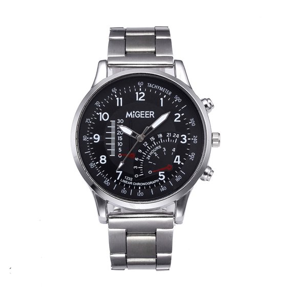Fsqjgq Quartz Watches for Men with Stainless Steel Mesh Expansion Band Digital Analog Watch