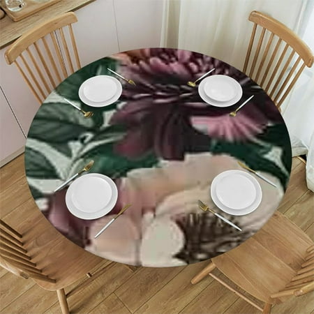 

Sheronv Flowers Leaves Round Table Cover Stain Resistant Washable for Indoor Outdoor Tablecloth Kitchen Dining Wedding Parties 100％ Polyester Table Cloth Home Decor 38 -42