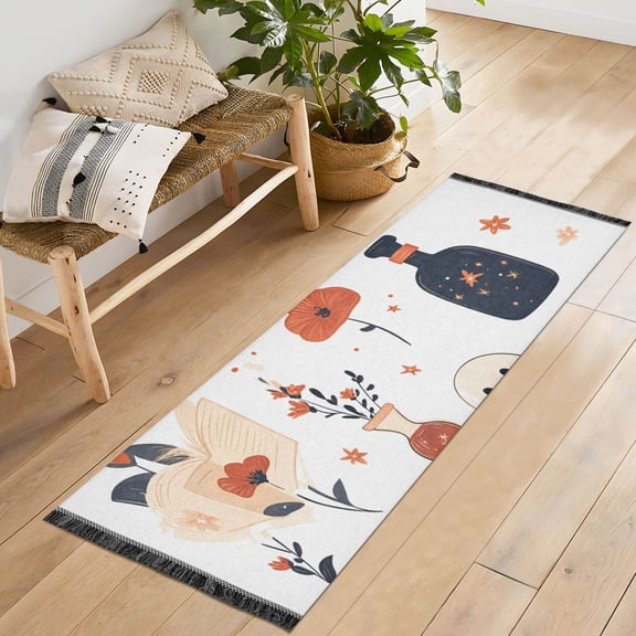 Yayeee Runner Rug for Bedroom 2'x6' Machine Washable Hallway Non Slip Mat, White Cartoon Halloween Ghosts