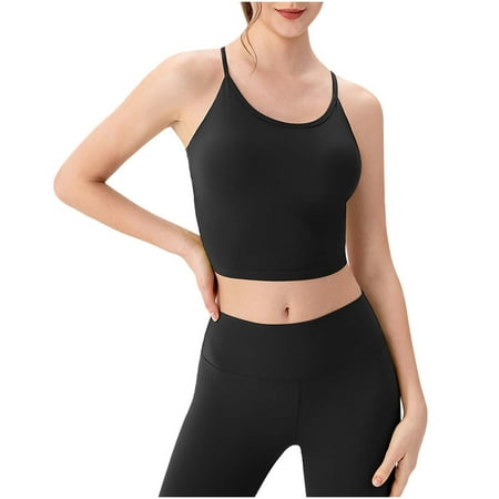 Women s Workout Sports Bras Fitness Backless Padded Bra Yoga Cropped Tank Tops Criss Crossing Back Wireless Gym Bra Athletic Tank Tops for Lady Black L