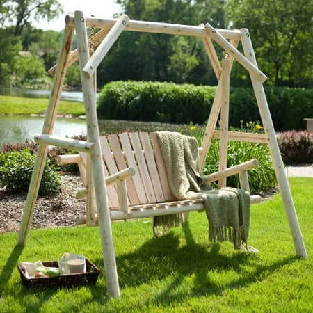 Coral Coast Rustic Natural Log Curved Back Porch Swing and A-Frame Set