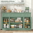 thumbnail image 3 of Homfa 55"W Sideboard Credenza with Adjustable Shelves, 4-Doors 3-Drawers Farmhouse Storage Buffet Cabinet, Coffee Bar Cabinet for Kitchen Dining Living Room, Green, 3 of 7