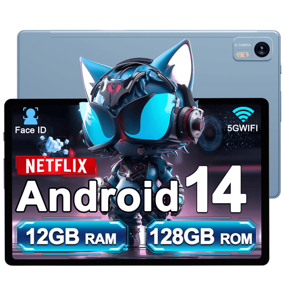 Android 14 Tablet 12GB RAM 128GB ROM 1TB Expand, 10 inch Tablets , Octa-Core, 8000mAh Battery, HD IPS Display, 5G WiFi, BT 5.0, GPS, Widevine L1, Split Screen