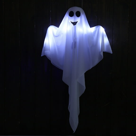 AUHomi 2Pcs Halloween Hanging Ghosts, 23.6 x 31.5 Inch with Light Up Ghost Kit for Indoor Outside Ornaments, Spooky Yard Tree Halloween Decorations Outdoor, Party Décor (C)