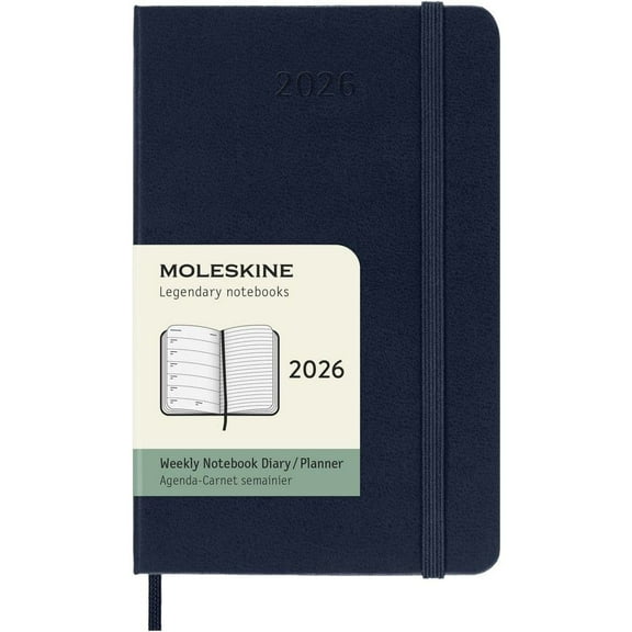 Moleskine, Moleskine Pocket Blue Weekly Hard Cover 12 Month 2026 Planner, 3.65'' X 5.7'', 12-Month Calendar with Perfect Binding