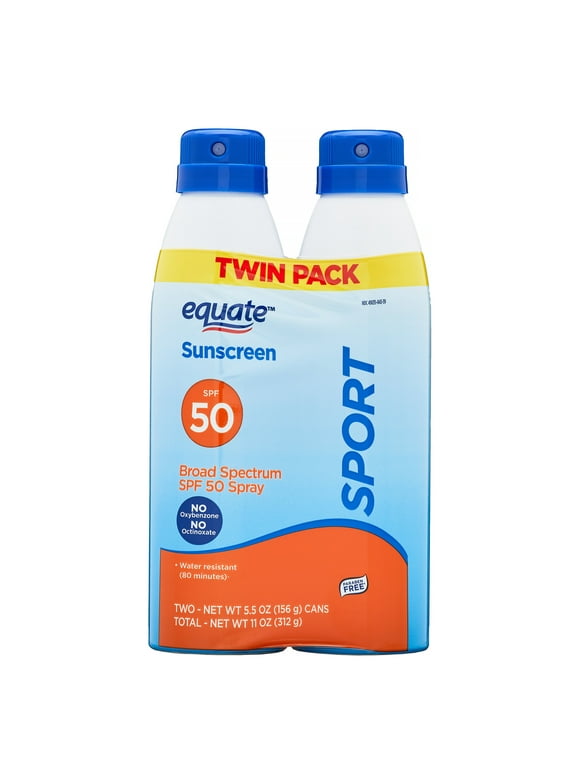 Equate Sport Broad Spectrum Sunscreen Spray, SPF 50, Twin Pack