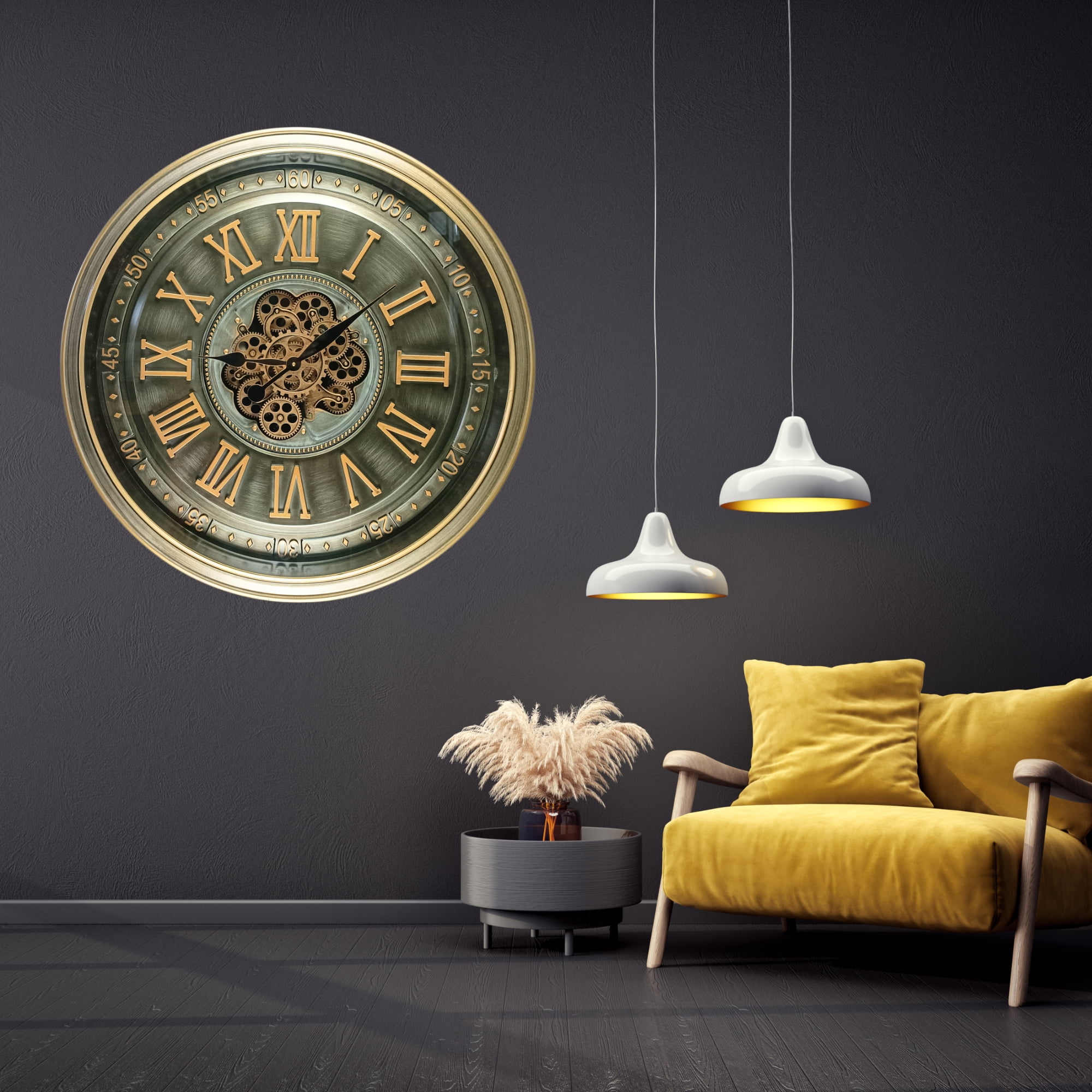 THE GEARS CLOCK Wall Clock with Real Moving Gears IR-LI_ 32 in Round BRASS-ANTIQUE
