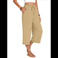 thumbnail image 3 of Pantalones Cortos para Mujer, Informales, con Cordón y Bolsillos, Holgados, de Cintura Alta y Pierna . Caqui XXL, 3 of 6
