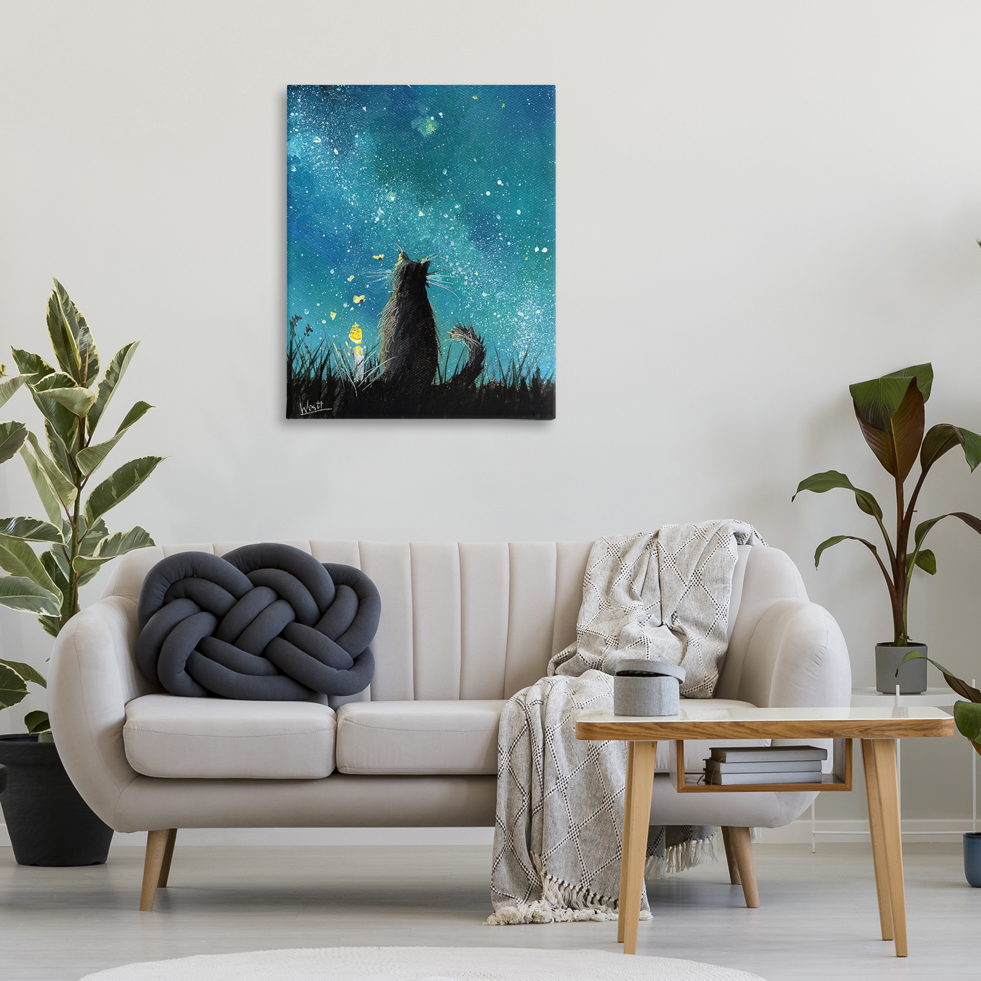 Stupell Industries Cat Gazing at Stars Astrology & Stars Painting Wrapped Canvas Art Print Wall Art, 30 x 40