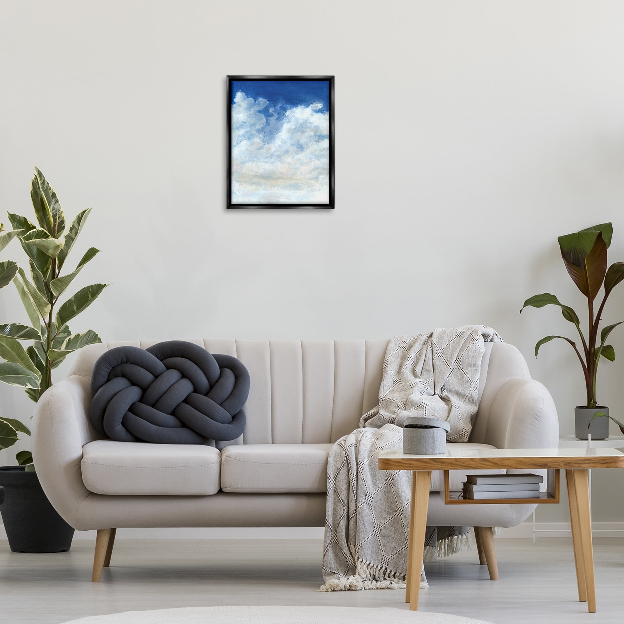 Stupell Industries Full Clouds in Blue Sky Landscape & Nature Painting Black Floater Framed Canvas Art Print Wall Art, 17 x 21