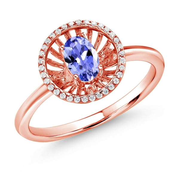Gem Stone King 18K Rose Gold Plated Silver Blue Tanzanite Ring for Women (0.93 Cttw, Oval 6X4MM, Gemstone December Birthstone, Size 9)