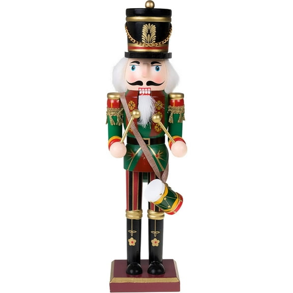 Clever Creations Green Drummer 12 Inch Traditional Wooden Nutcracker, Festive Christmas Décor for Shelves and Tables