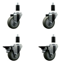 3.5 Inch Gray Poly Wheel Swivel 1-3/8 Inch Expanding Stem Caster Set 2 Brakes