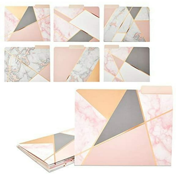 Geometric Marble File Folders, Rose Gold Office Supplies (Letter Size, 12 Pack)