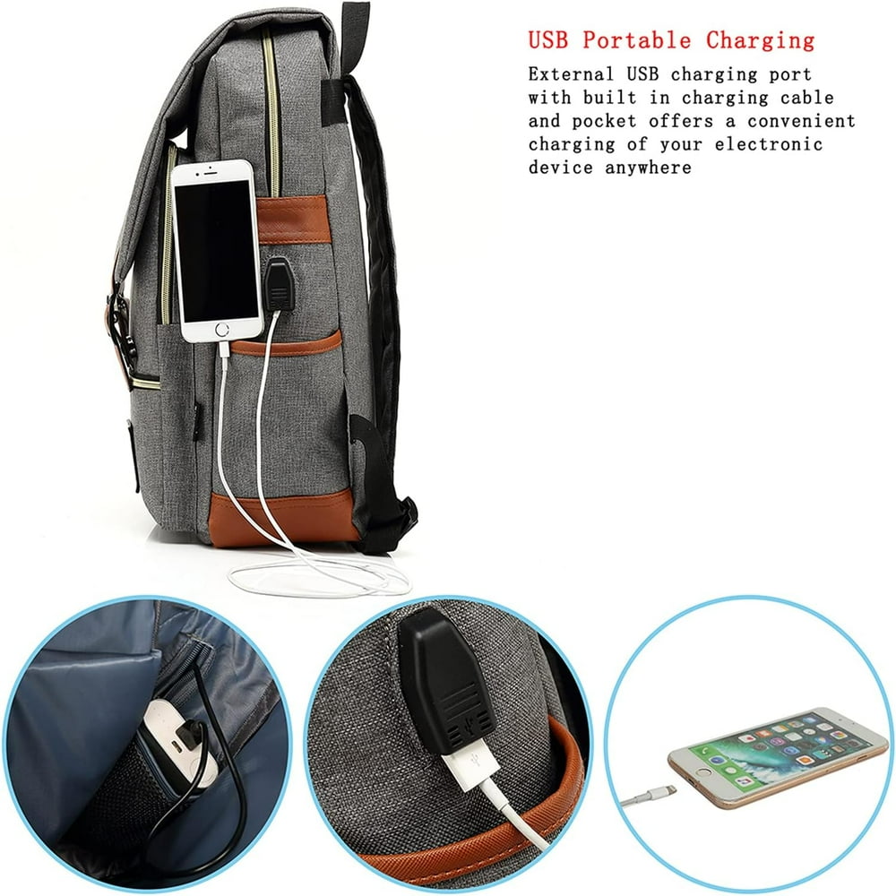 Laptop Backpack with USB Charging Port, Vintage Travel Work College Bookbag Ronyes Vintage Laptop Backpack for Women Men,15.6 inch  main image 3