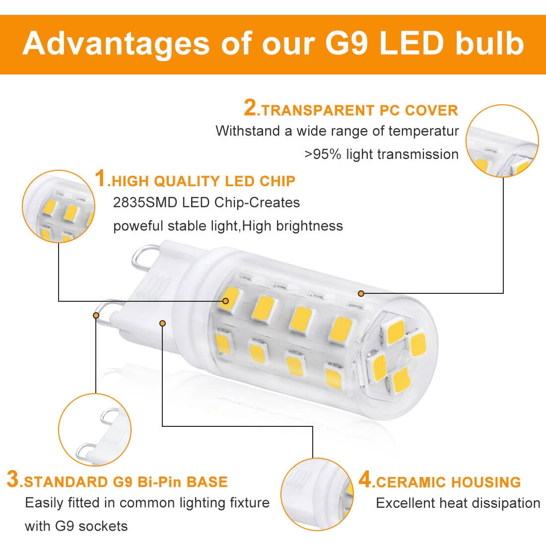 Ymam.Light G9 LED Light Bulb Dimmable 5000K Daylight White, 3W (40W  Equivalent) G9/Bi-Pin Base Light Bulb (Set of 12)