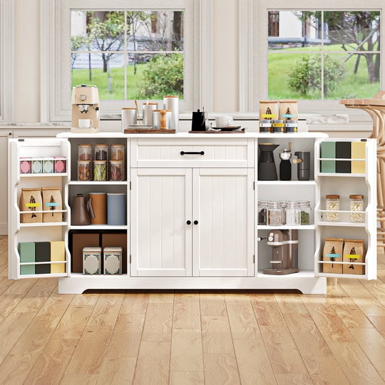 Buffet Cabinet, Aiho Coffee Bar Cabinet with 1 Drawer and 4Doors, 56" Kitchen Storage Cabinet for Kitchen, Living Room and Bathroom - White