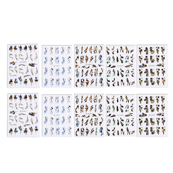 10 Sheets Nail Art Stickers Decals Self-Adhesive Nail Supplies Nail Art Design Decoration Accessories - Style:Style 1;