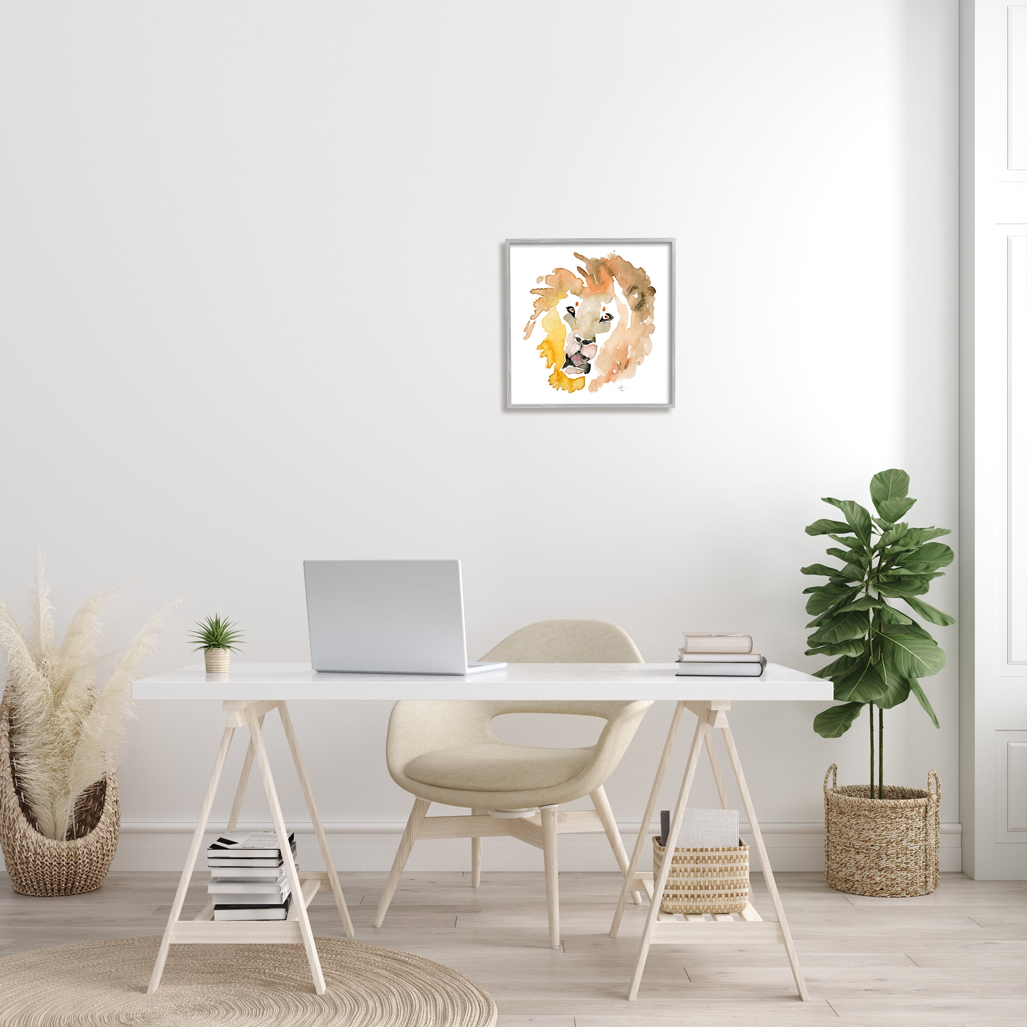 Lion's Mane Sun Portrait Minimal Safari Animal Animals & Insects Framed Art Print Wall Art, 17x17