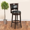 thumbnail image 3 of Flash Furniture Mark 29'' High Cappuccino Wood Barstool with Panel Back and Black LeatherSoft Swivel Seat, 3 of 12