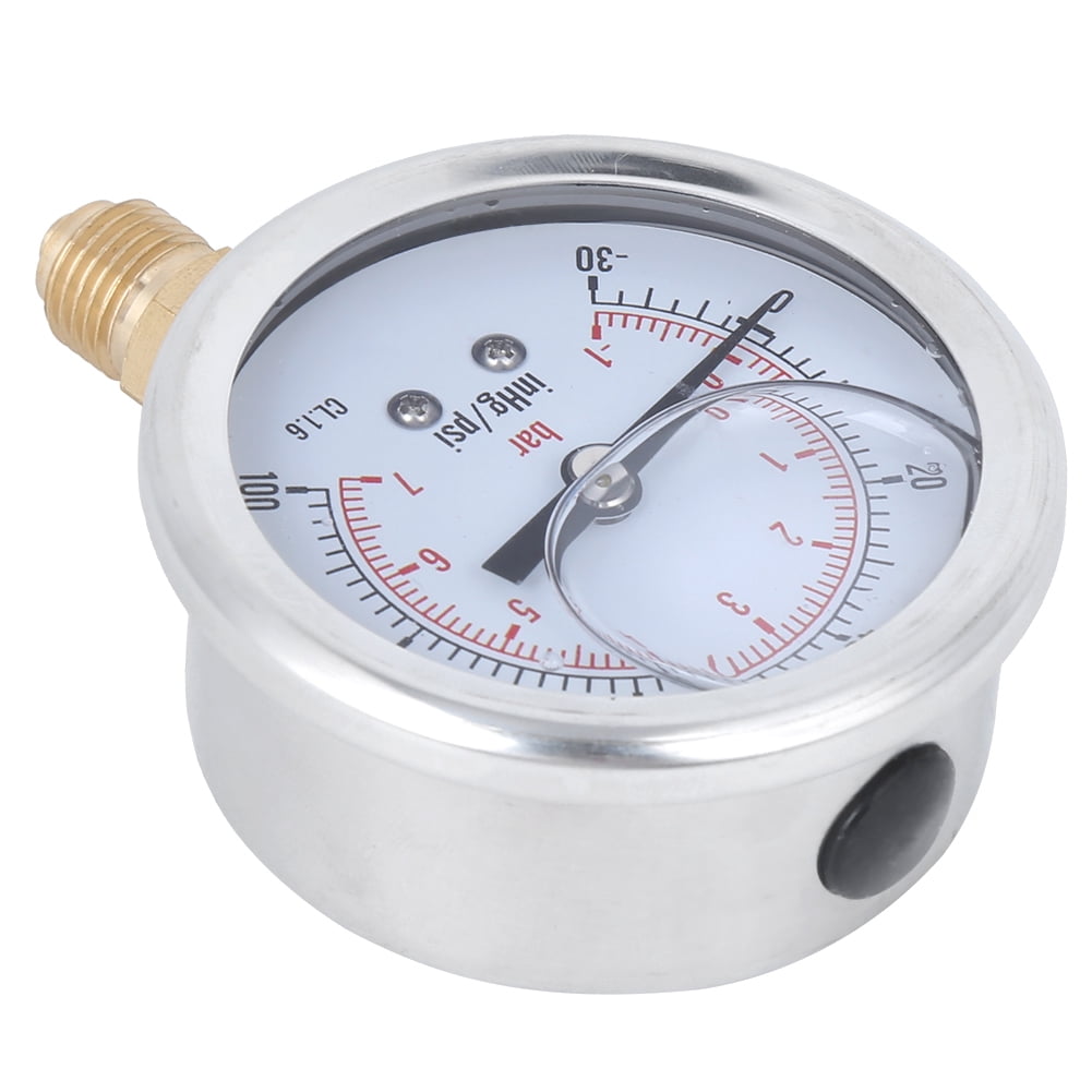 Fydun Manometer Y60 – -1-10 Bar, Radial, ölgefüllt, Edelstahlgehäuse, 1/4 BSP, Untere Halterung